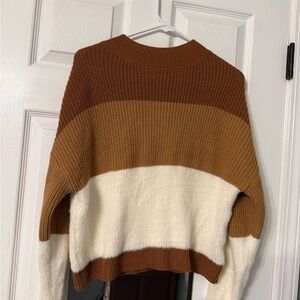 SHEIN Brown and Cream Colorblock Sweater